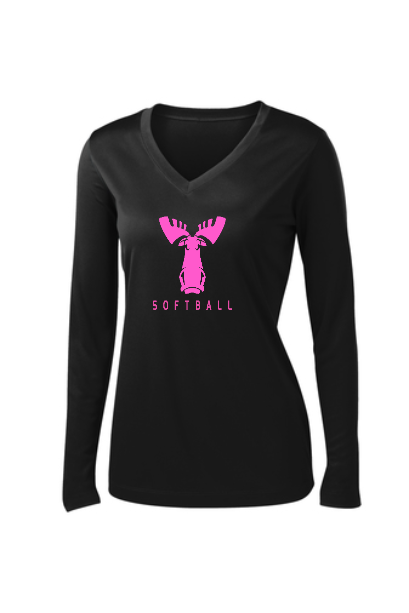 Ladies - Black Moisture-Wicking Breathable Long Sleeve Tee - Moose Softball