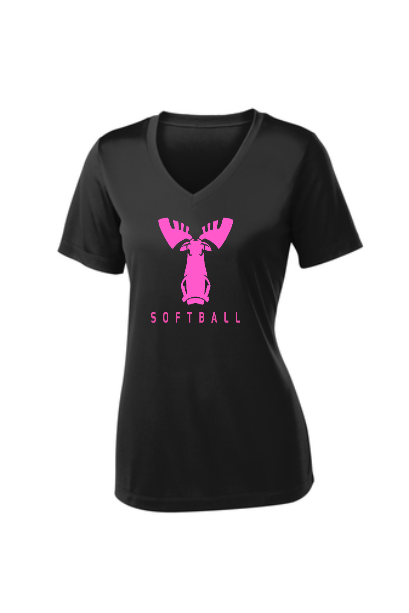 Ladies - Black - Moisture-Wicking Breathable Short Sleeve Tee - Moose Softball