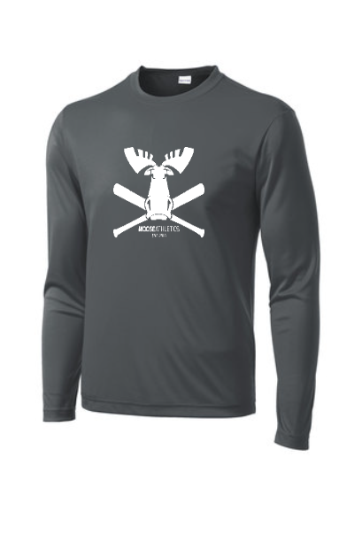 Iron Grey Moisture-Wicking Breathable Long Sleeve Tee - Moose Crossed Bats - Chest