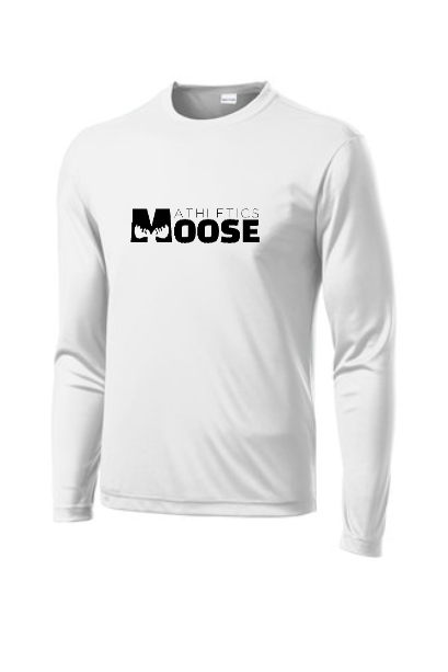 White Moisture-Wicking Breathable Long Sleeve Tee - Moose Athletics Decal - Chest