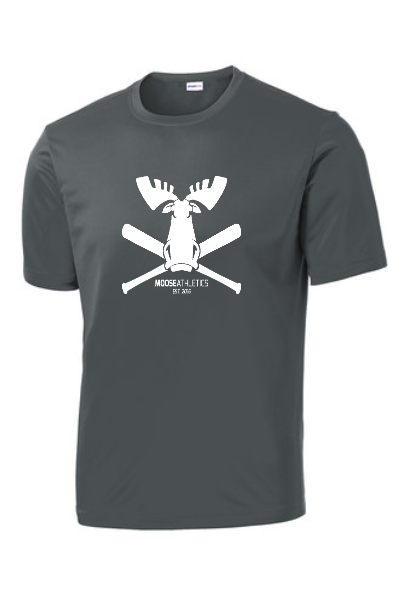 Iron Grey Moisture-Wicking Breathable Training Tee - Moose Crossed Bats - Chest