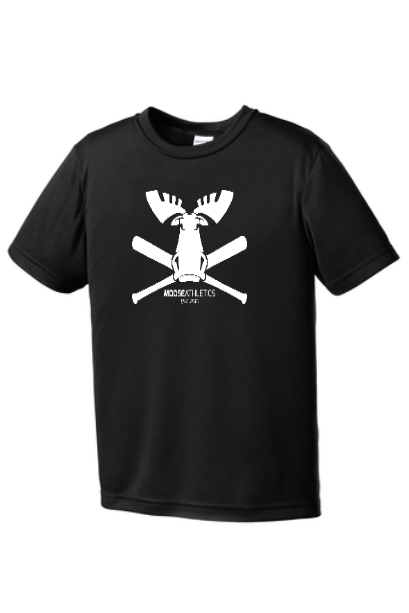 Black Moisture-Wicking Breathable Training Tee - Moose Crossed Bats - Chest